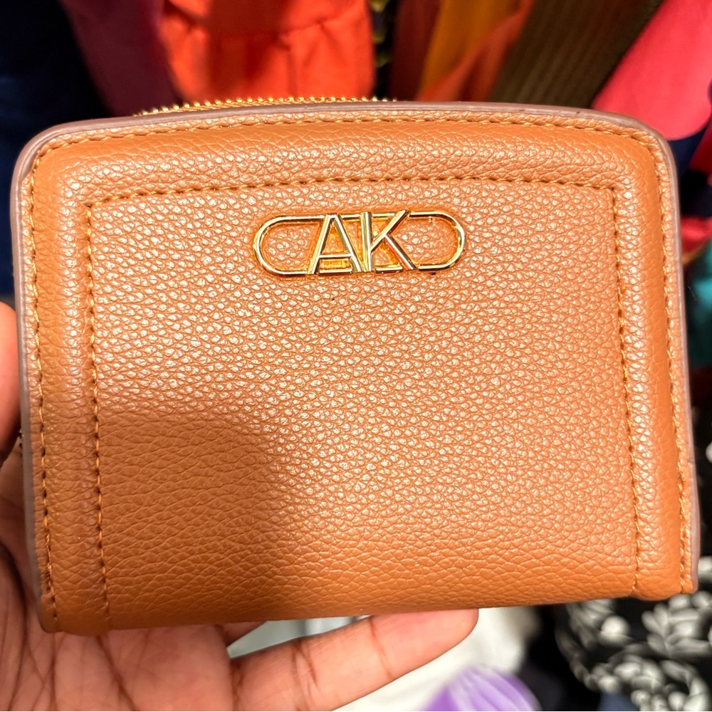 Anne Klein Tan Leather Wallet with Gold Logo